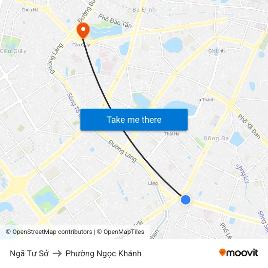 Ngã Tư Sở to Phường Ngọc Khánh map