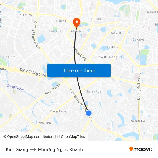 Kim Giang to Phường Ngọc Khánh map