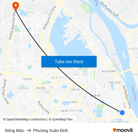 Đống Mác to Phường Xuân Đỉnh map