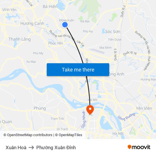 Xuân Hoà to Phường Xuân Đỉnh map