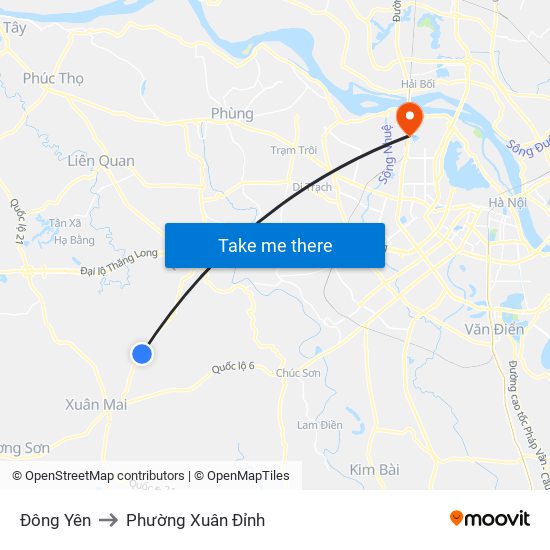 Đông Yên to Phường Xuân Đỉnh map