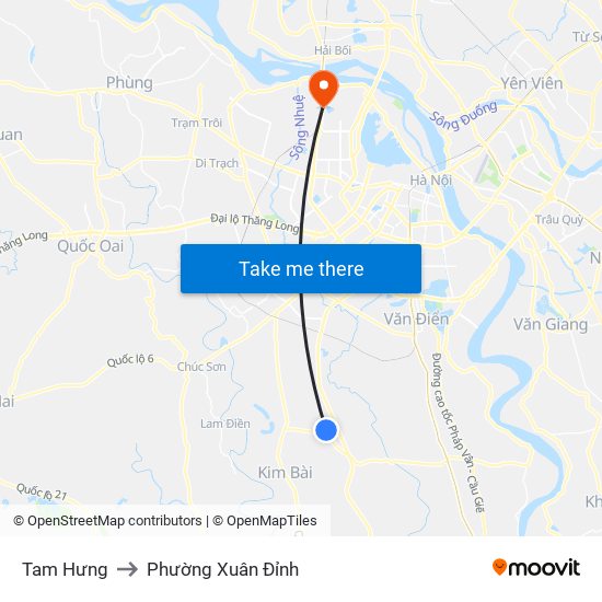 Tam Hưng to Phường Xuân Đỉnh map