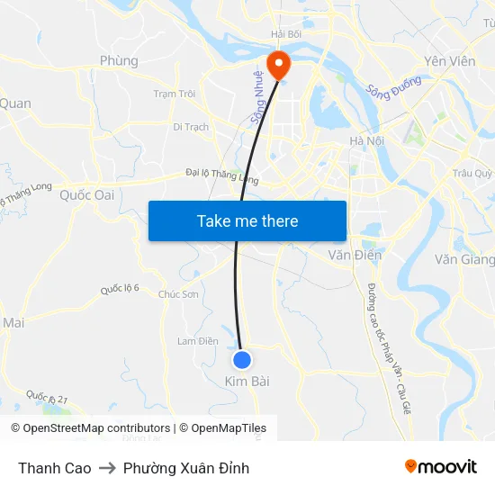 Thanh Cao to Phường Xuân Đỉnh map
