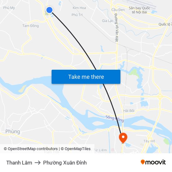 Thanh Lâm to Phường Xuân Đỉnh map