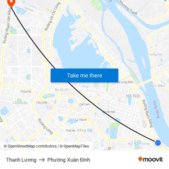 Thanh Lương to Phường Xuân Đỉnh map