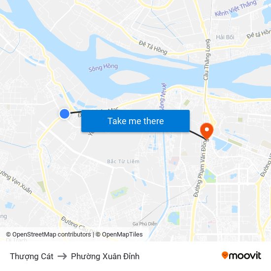 Thượng Cát to Phường Xuân Đỉnh map