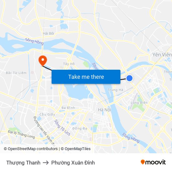 Thượng Thanh to Phường Xuân Đỉnh map