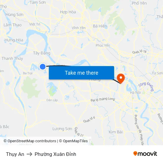 Thụy An to Phường Xuân Đỉnh map