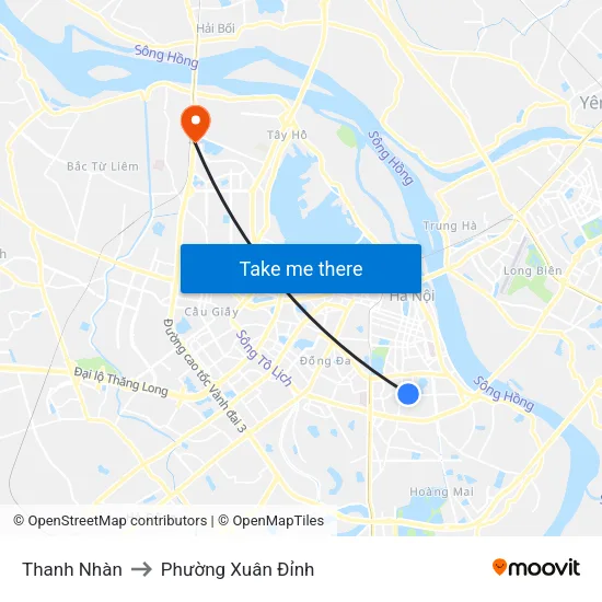 Thanh Nhàn to Phường Xuân Đỉnh map