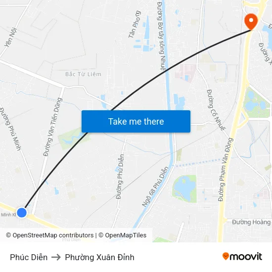 Phúc Diễn to Phường Xuân Đỉnh map