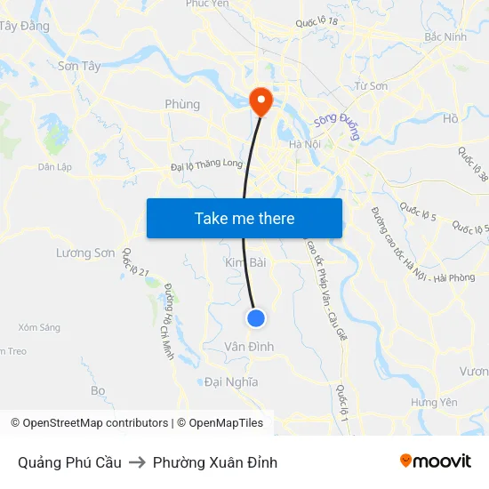 Quảng Phú Cầu to Phường Xuân Đỉnh map