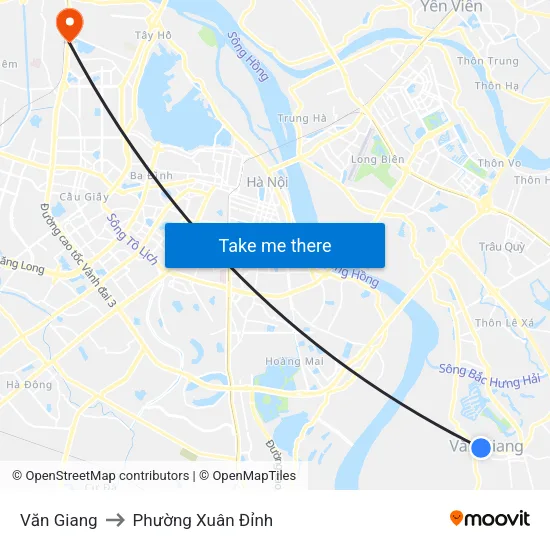 Văn Giang to Phường Xuân Đỉnh map