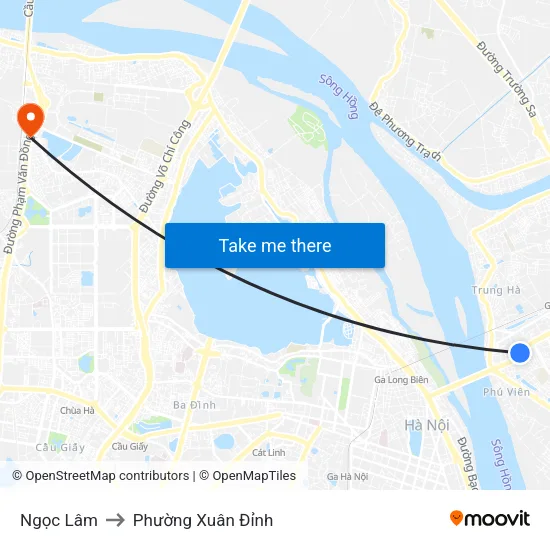 Ngọc Lâm to Phường Xuân Đỉnh map