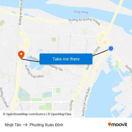Nhật Tân to Phường Xuân Đỉnh map
