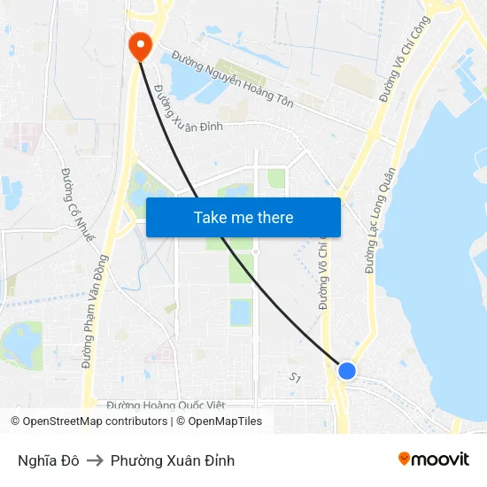 Nghĩa Đô to Phường Xuân Đỉnh map