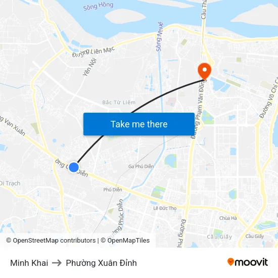 Minh Khai to Phường Xuân Đỉnh map