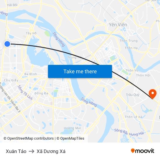 Xuân Tảo to Xã Dương Xá map