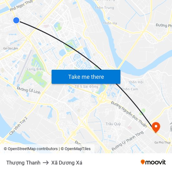 Thượng Thanh to Xã Dương Xá map