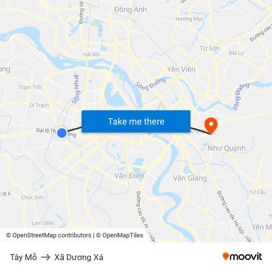 Tây Mỗ to Xã Dương Xá map