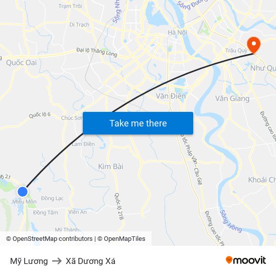 Mỹ Lương to Xã Dương Xá map