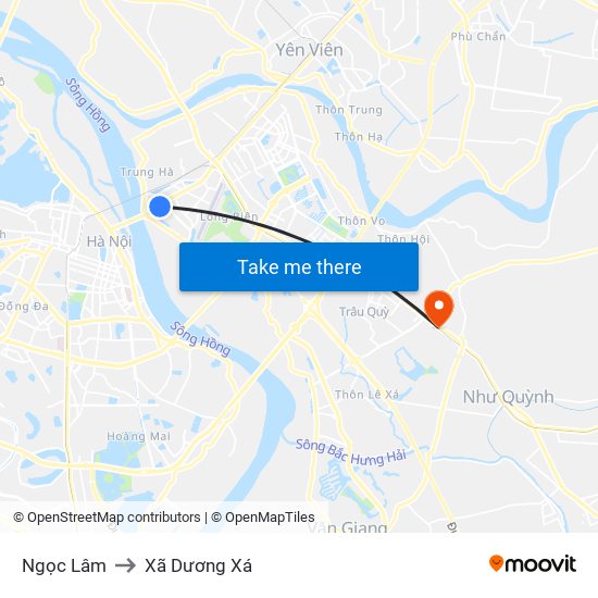 Ngọc Lâm to Xã Dương Xá map