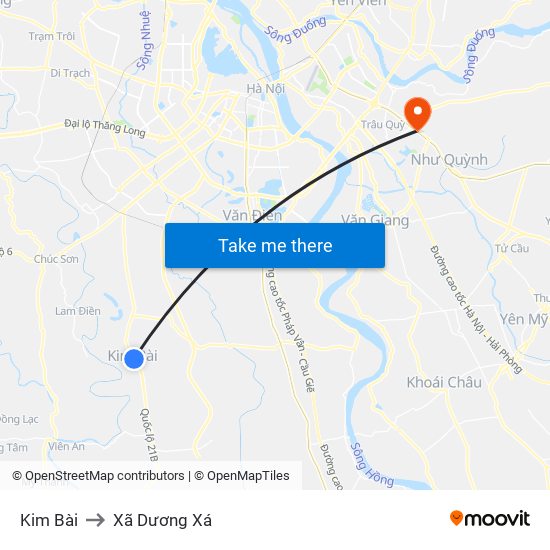 Kim Bài to Xã Dương Xá map