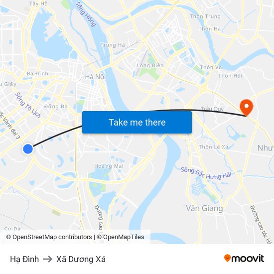 Hạ Đình to Xã Dương Xá map