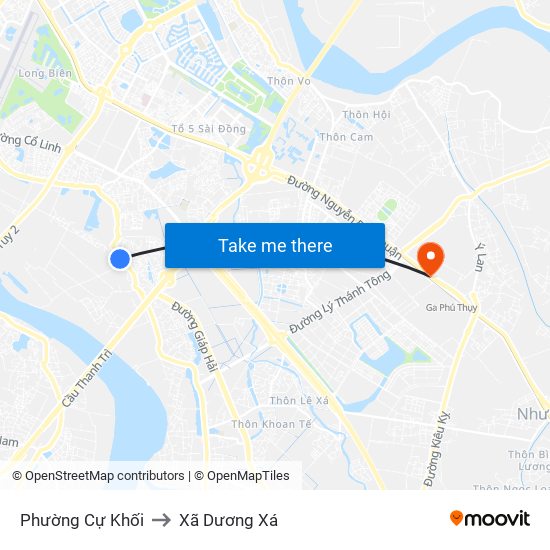 Phường Cự Khối to Xã Dương Xá map