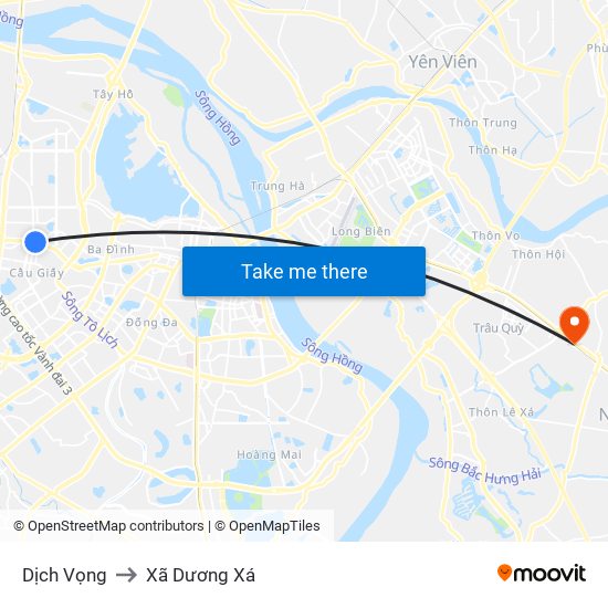 Dịch Vọng to Xã Dương Xá map