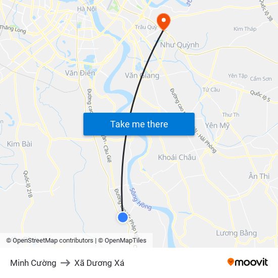 Minh Cường to Xã Dương Xá map