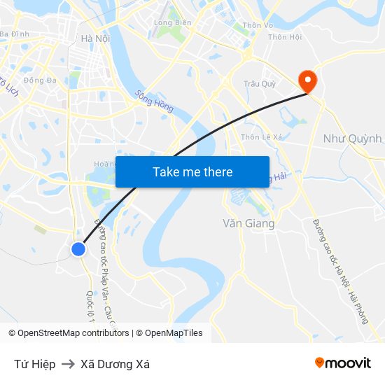 Tứ Hiệp to Xã Dương Xá map