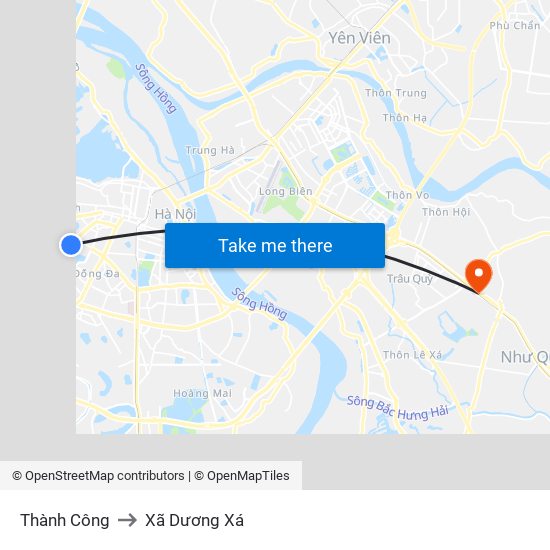 Thành Công to Xã Dương Xá map