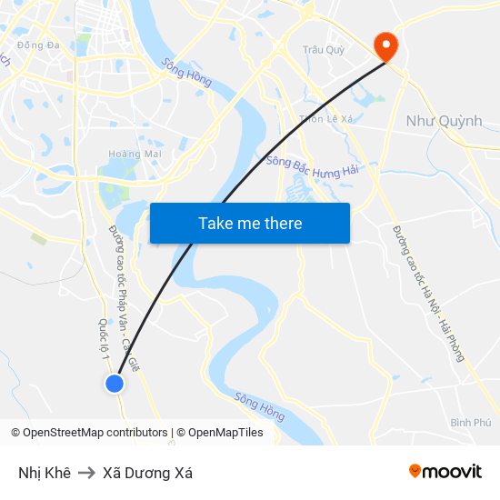 Nhị Khê to Xã Dương Xá map