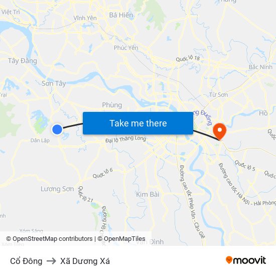 Cổ Đông to Xã Dương Xá map