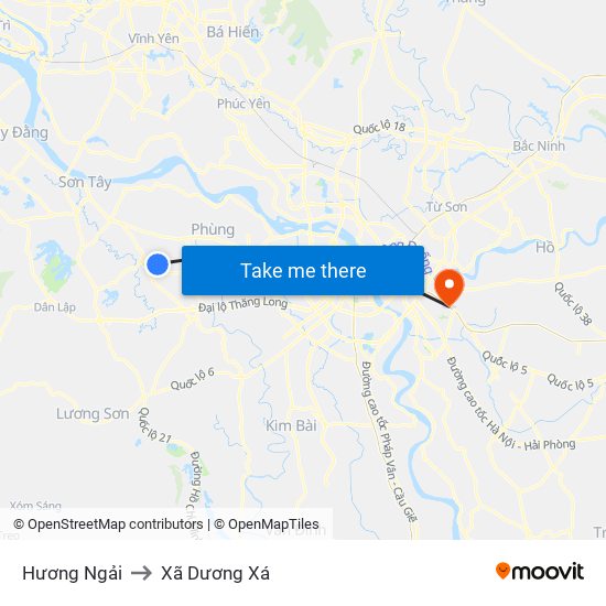 Hương Ngải to Xã Dương Xá map