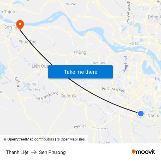Thanh Liệt to Sen Phương map