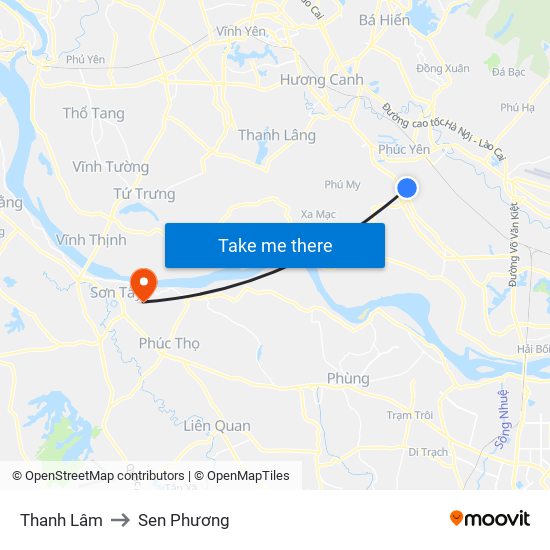 Thanh Lâm to Sen Phương map