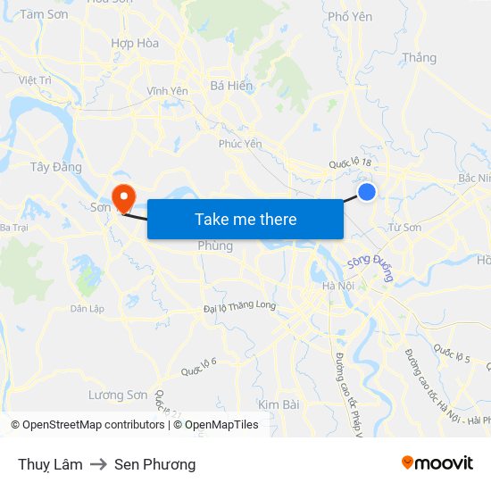 Thuỵ Lâm to Sen Phương map