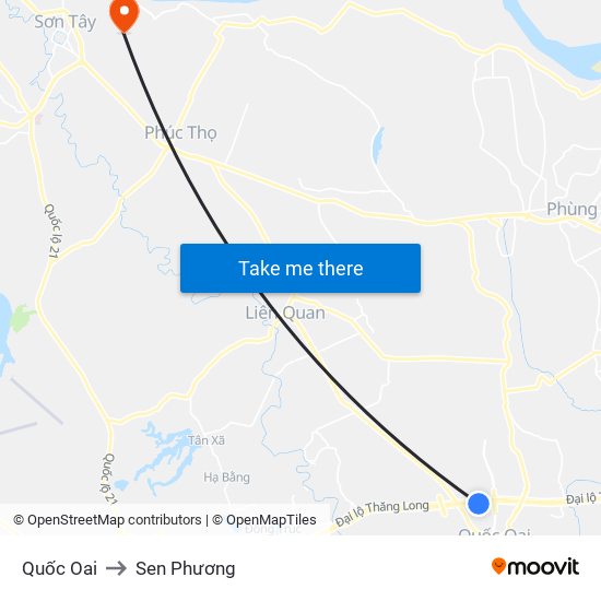 Quốc Oai to Sen Phương map