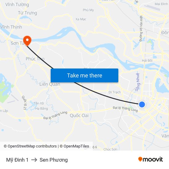 Mỹ Đình 1 to Sen Phương map