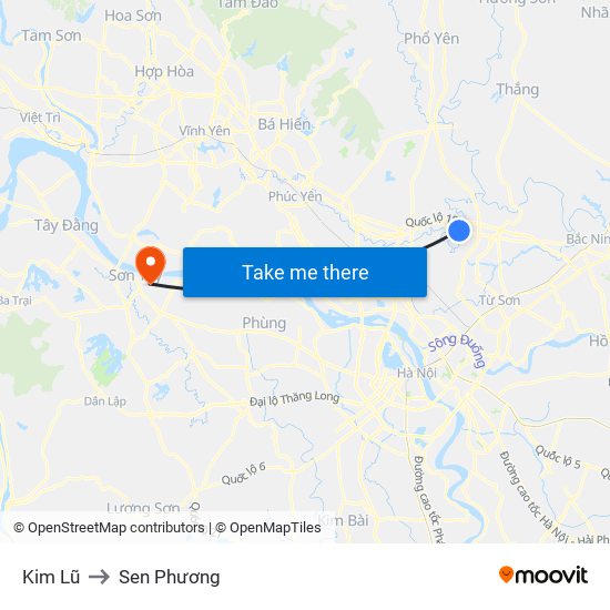 Kim Lũ to Sen Phương map