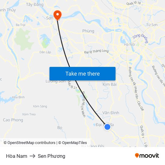 Hòa Nam to Sen Phương map