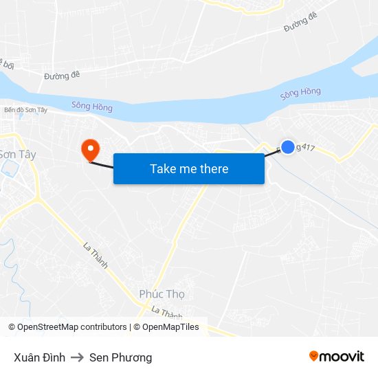 Xuân Đình to Sen Phương map