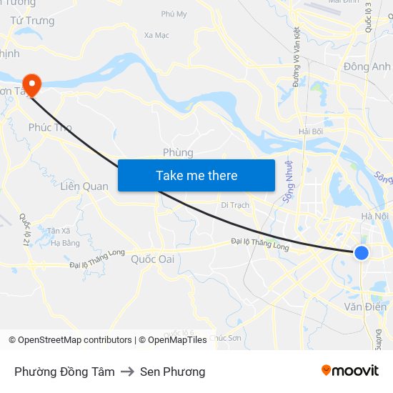 Phường Đồng Tâm to Sen Phương map