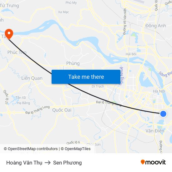 Hoàng Văn Thụ to Sen Phương map