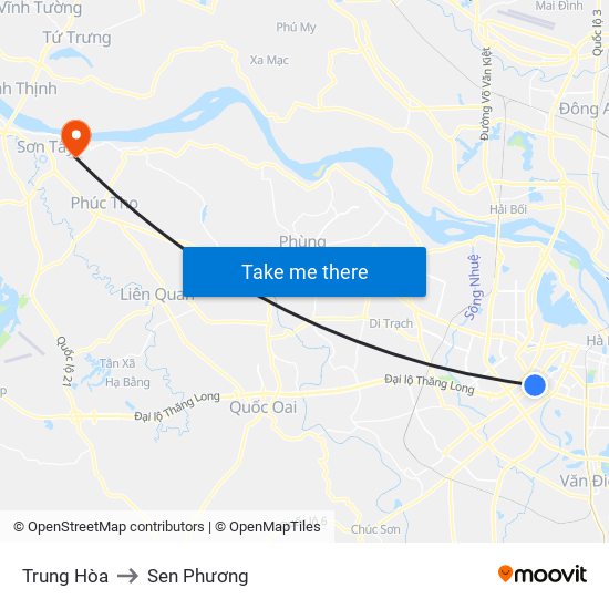 Trung Hòa to Sen Phương map