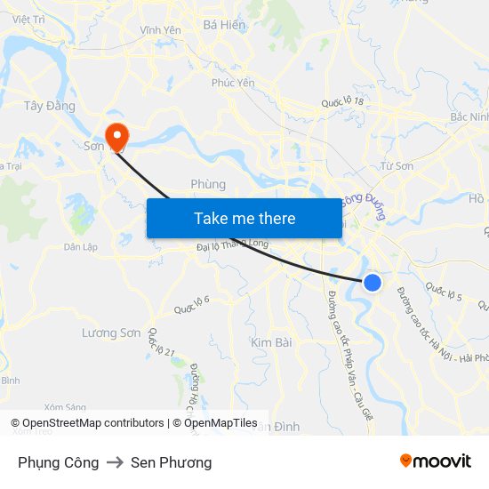 Phụng Công to Sen Phương map