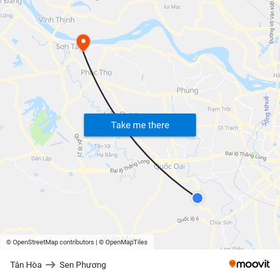 Tân Hòa to Sen Phương map