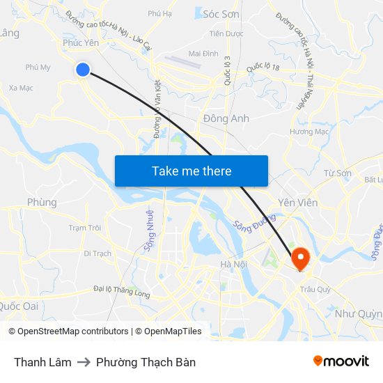 Thanh Lâm to Phường Thạch Bàn map