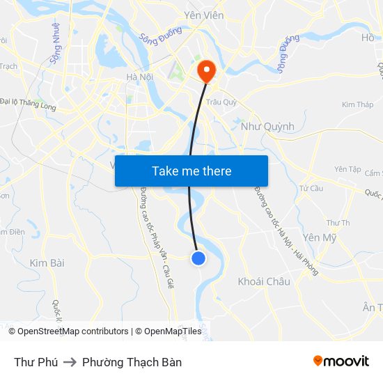 Thư Phú to Phường Thạch Bàn map